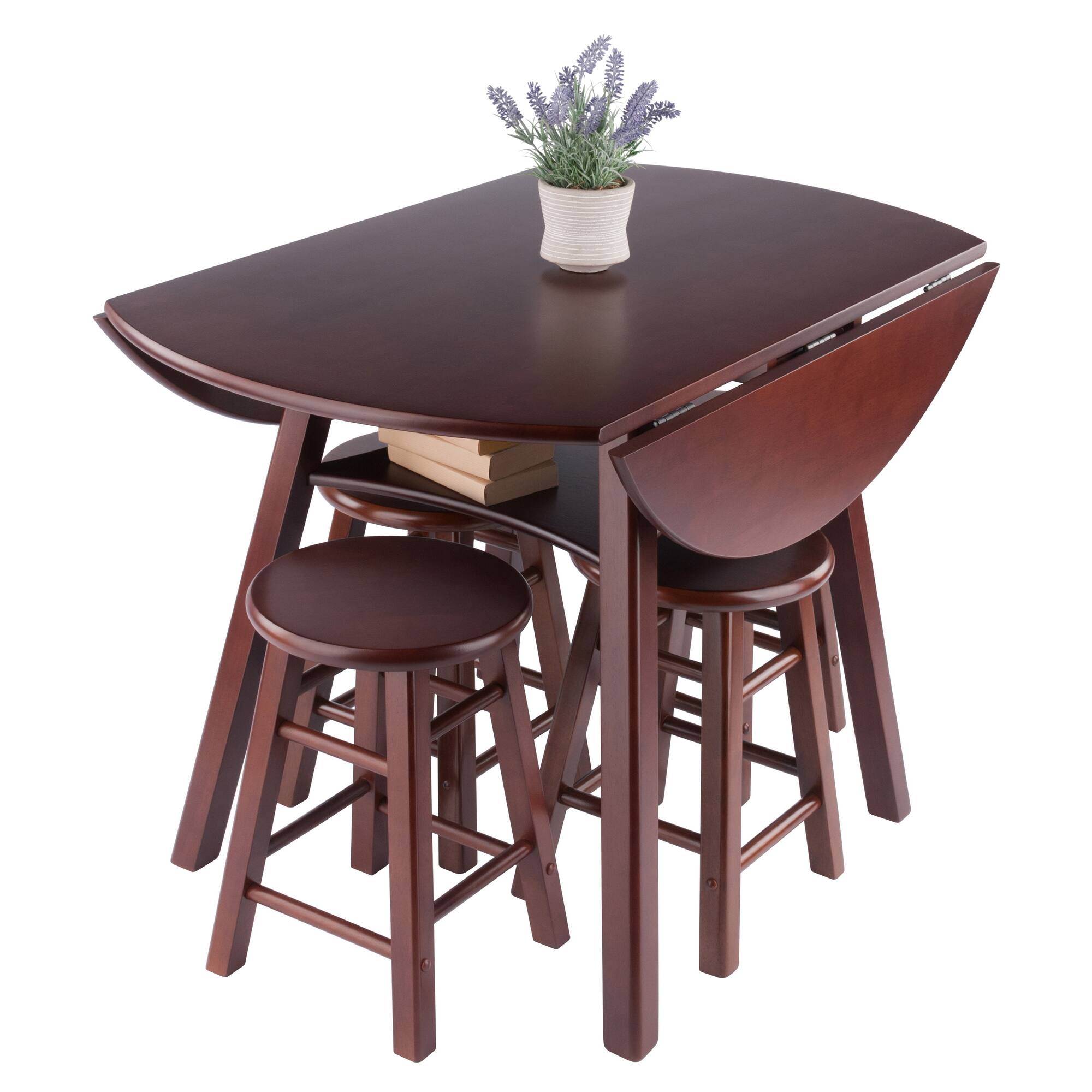 Alt View 4. Winsome Wood - Marbelle Table 5-Pc Drop Leaf Dining Table with 4 Element 18” Dining Stools - Walnut.