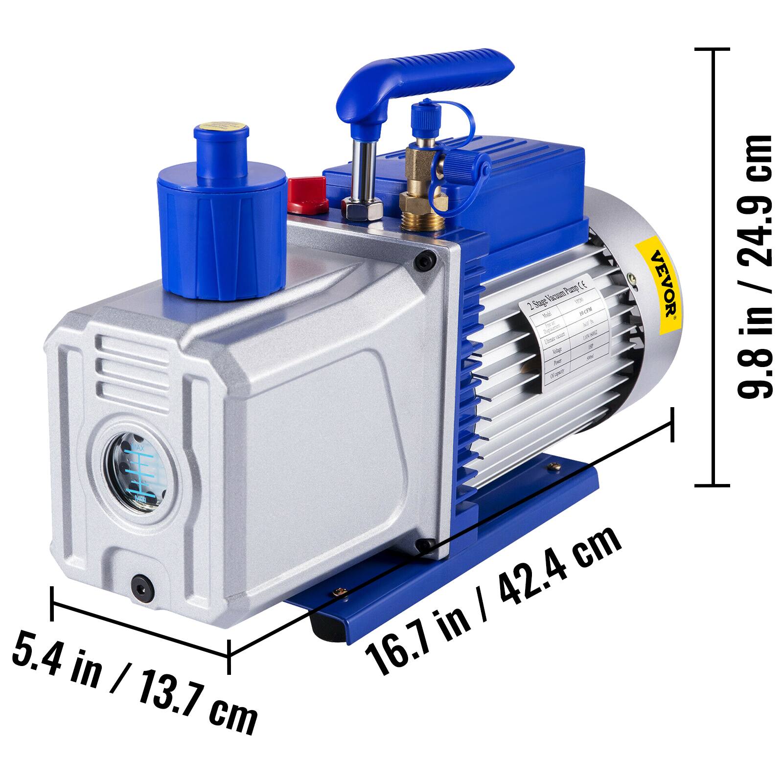 a E 2 5tgs 3) Vacuum - T mure line . nito  - - - Je i VEVOR cm 24.9 in / 24.9 / in 9.8 5.4 in I 13.7 cm cm I 42.4 in 16.7