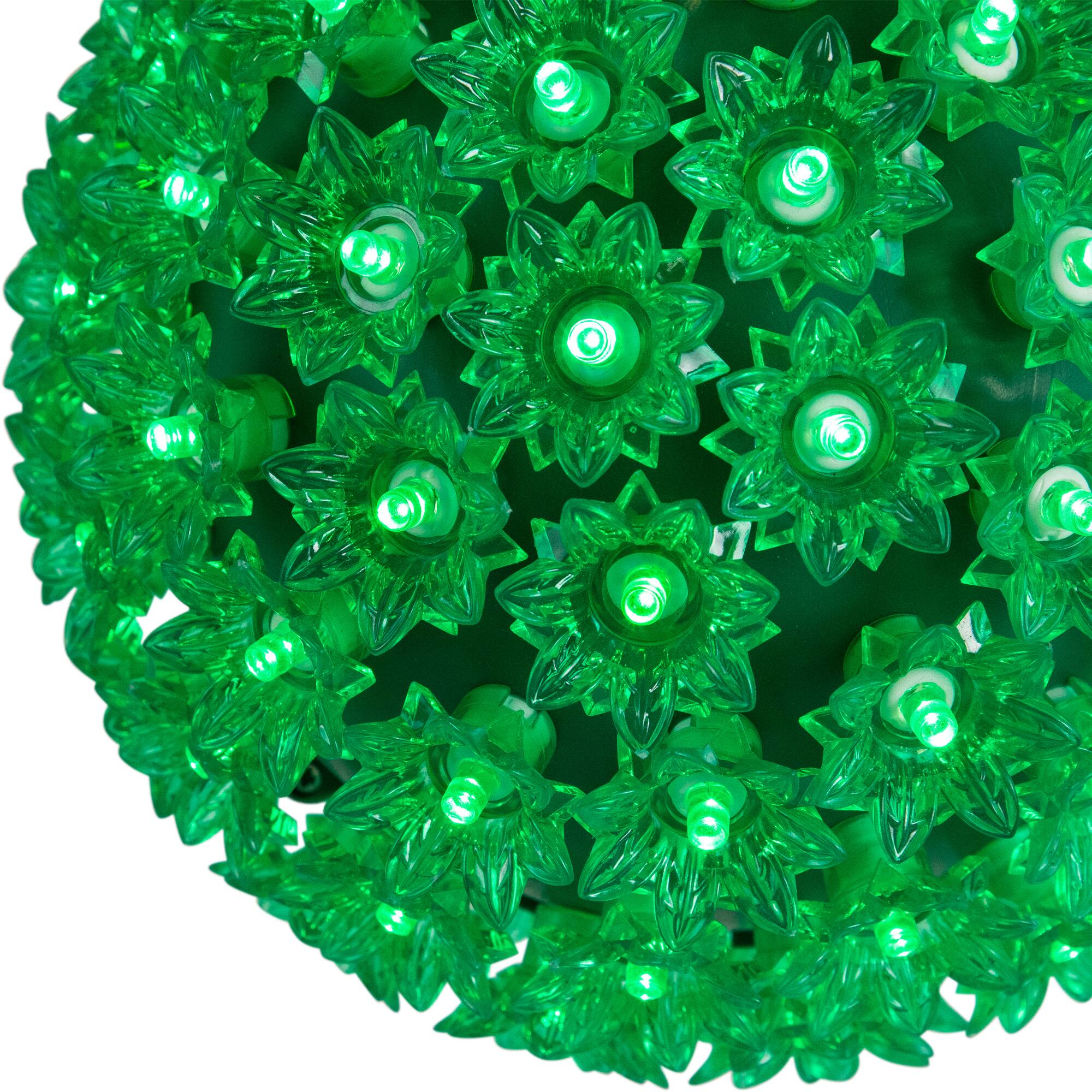 Alt View 3. Northlight - LED Lighted Starlight Floral Sphere Outdoor Hanging Christmas Decoration- 7.5" - Green Lights - Green.