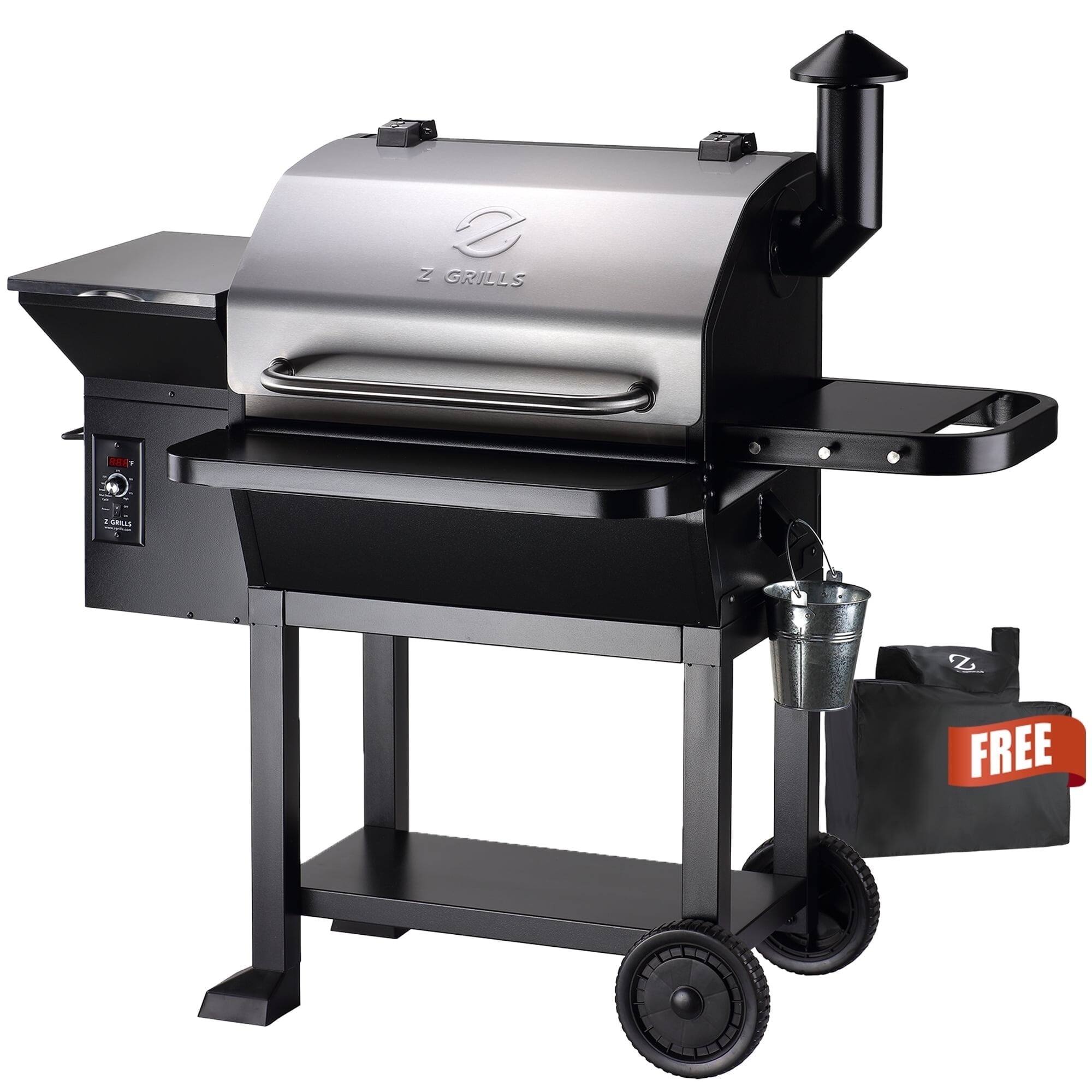 Z GRILLS - Powerhouse 1056 sq. in. Pellet Grill and Smoker with Foldable Front Shelf and Rain Cover - Silver