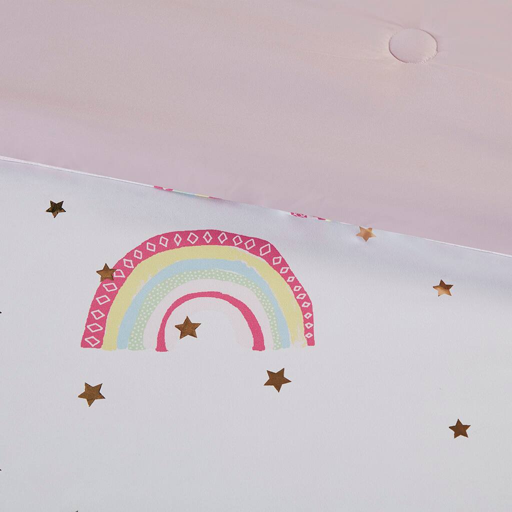 Alt View 5. Gracie Mills - Gracie Mills Thyme Rainbow and Metallic Stars Comforter Set with Coordinating Bed Sheets - White.