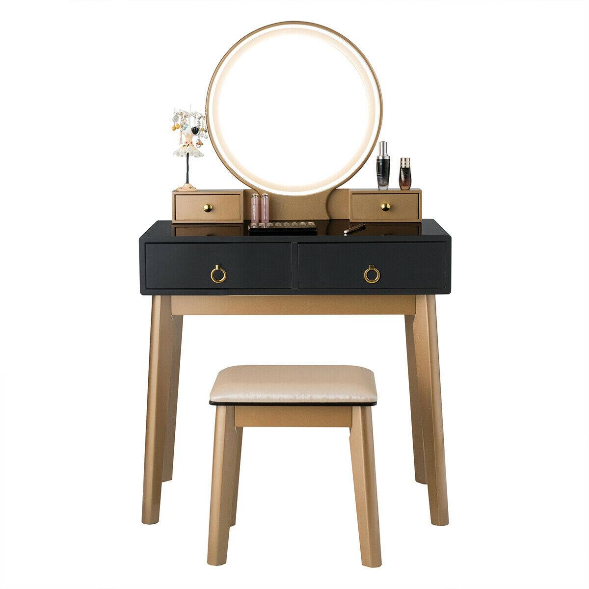 Alt View 3. Gymax - Gymax Makeup Dressing Vanity Table Set w/ Touch Screen Dimming Mirror Black - Black.
