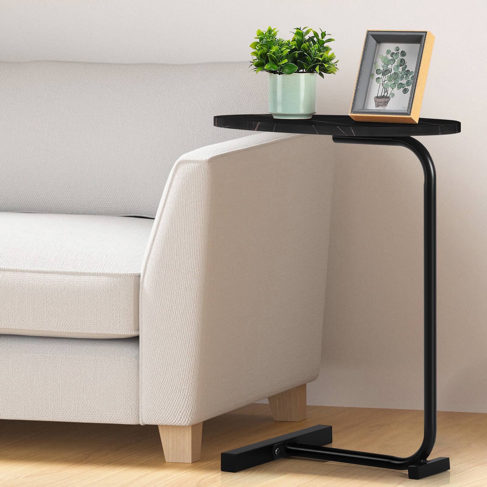 Angle. Oumilen - C-Shaped Side Table with Faux Marble Top, Black - Black.