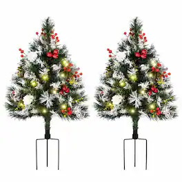 RYHNUYNE - Artificial Christmas Tree Set With Festive Outdoor Porch Decor and Front Door Charm - Green,White