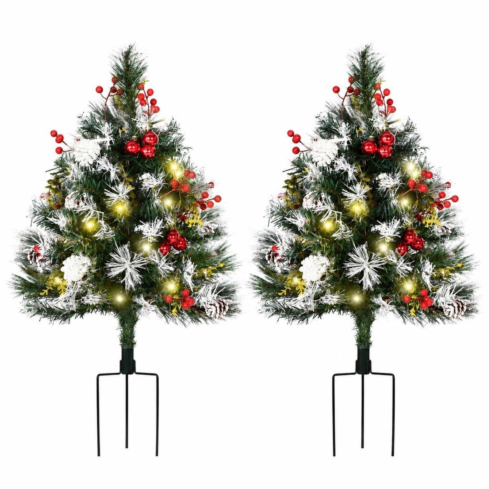 Front. RYHNUYNE - Artificial Christmas Tree Set With Festive Outdoor Porch Decor and Front Door Charm - Green,White.