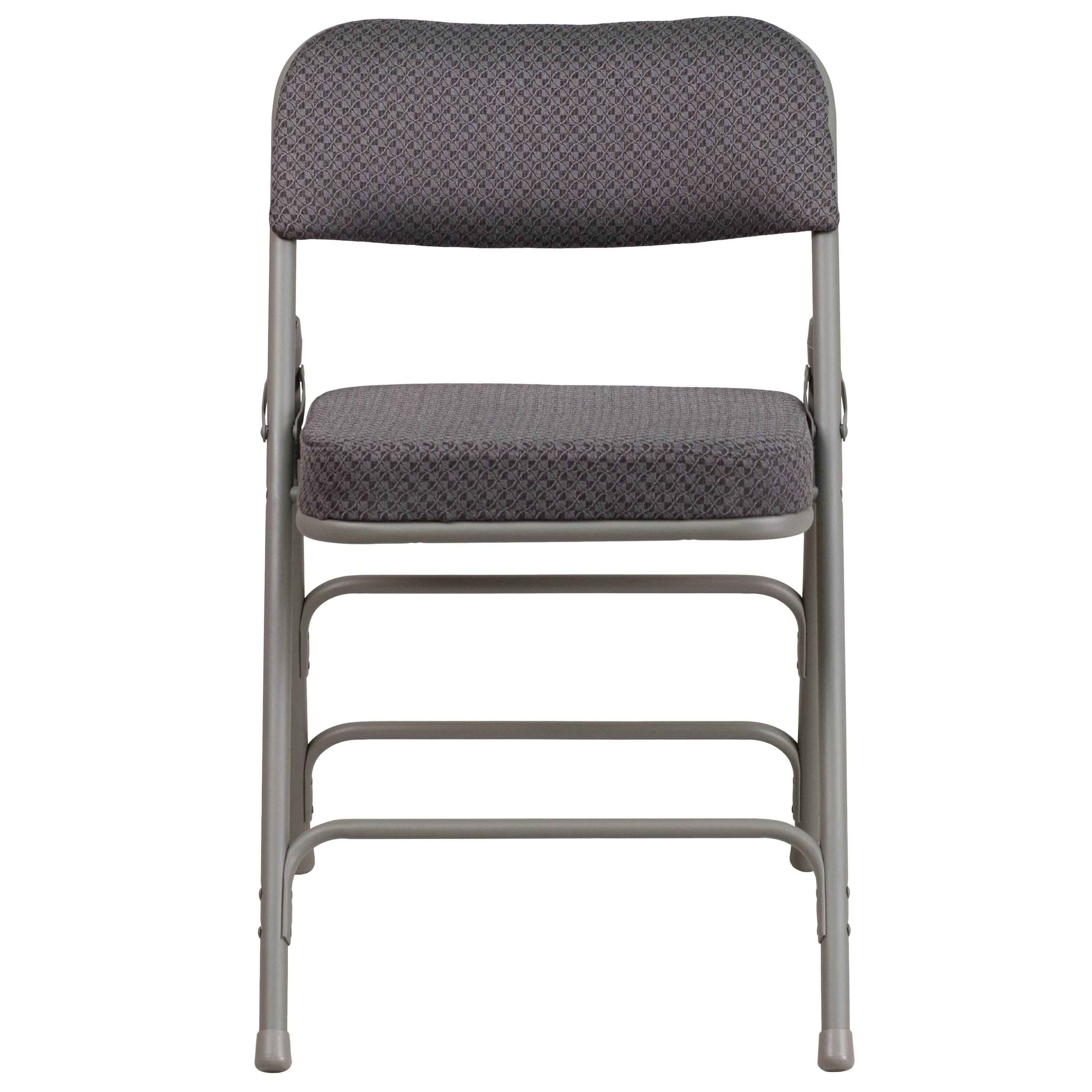 Alt View 4. Emma + Oliver - 2 Pack Premium Curved Triple Braced & Hinged Fabric Upholstered Metal Folding Chair - Gray.