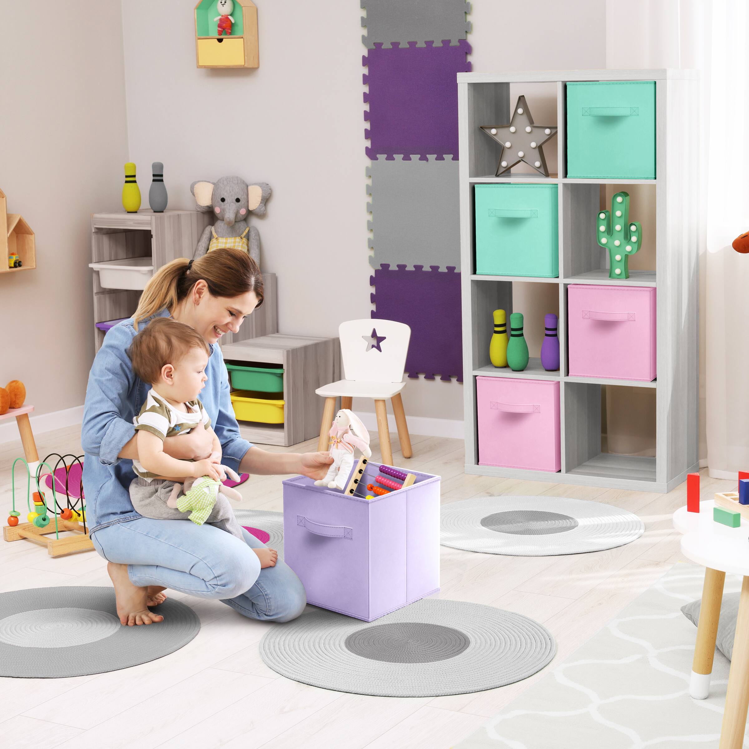 Alt View 4. Sorbus - Sorbus Fabric Storage Cubes - 6 Foldable Storage Bins for Organizing Pantry, Cubbies, Toy Box - Clothes Storage - Pastel Purple, Pink, Teal.