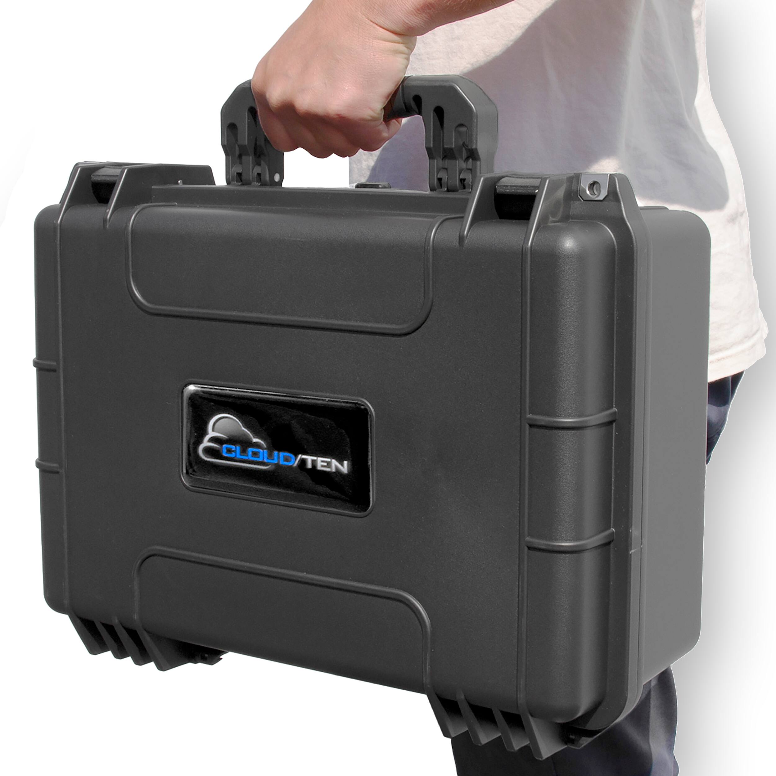 Angle. CASEMATIX - 12-Battery Hard Case for Milwaukee M18 Batteries, Waterproof Drill Battery Storage Tool Case with Custom Compartments.