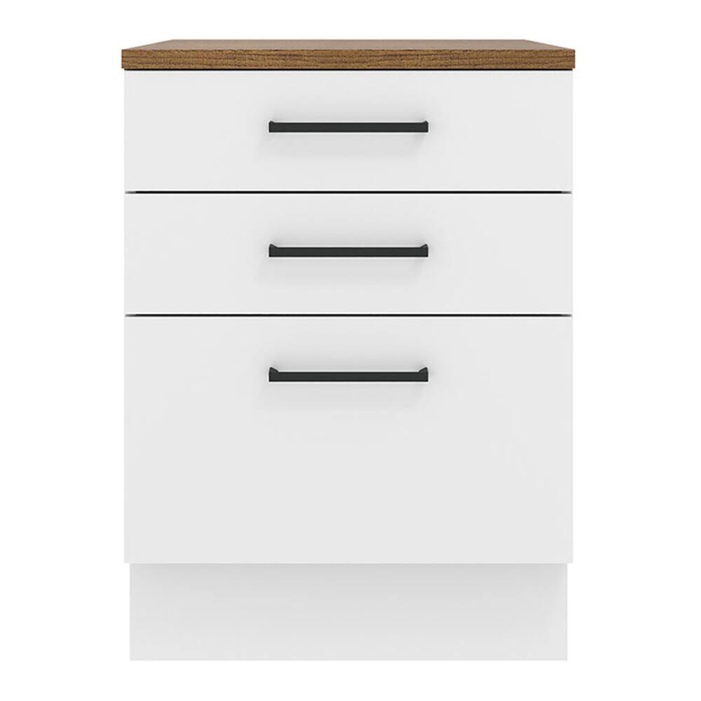 Back. Madesa - Madesa Hazel Kitchen Storage Base Cabinet with 3 Drawers 23"L - White - White.