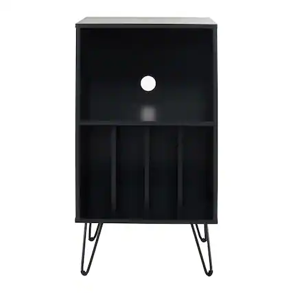 Front. CorLiving - CorLiving Vintora Black Engineered Wood Open Shleved Turntable Media Stand - Black Ravenwood.