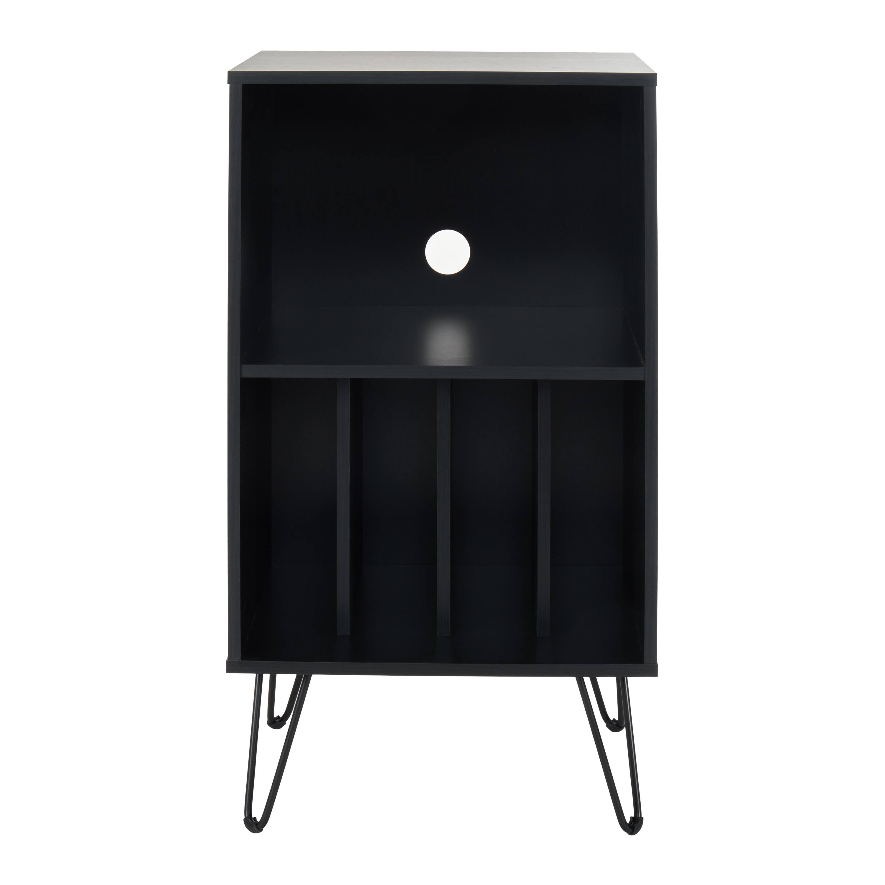 Front. CorLiving - CorLiving Vintora Black Engineered Wood Open Shleved Turntable Media Stand - Black Ravenwood.