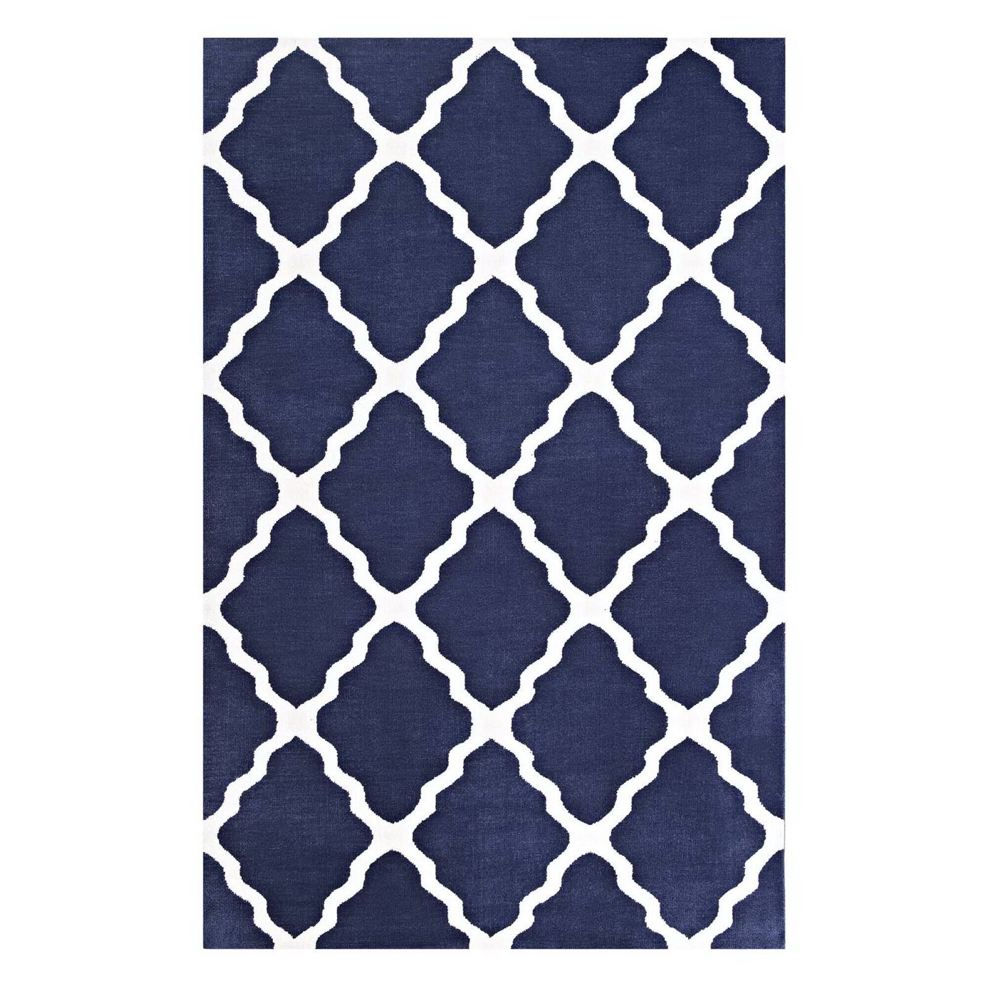 Angle. Modway - Marja Moroccan Trellis Area Rug - Navy and Ivory.