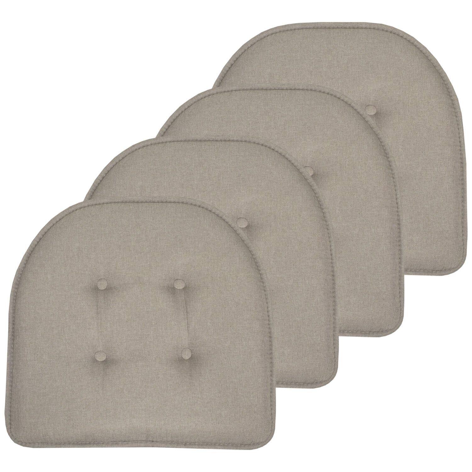 Front. Sweet Home Collection - Solid Color U Shaped Memory Foam 17" x 16" Chair Cushions, 4-Pack - Khaki.