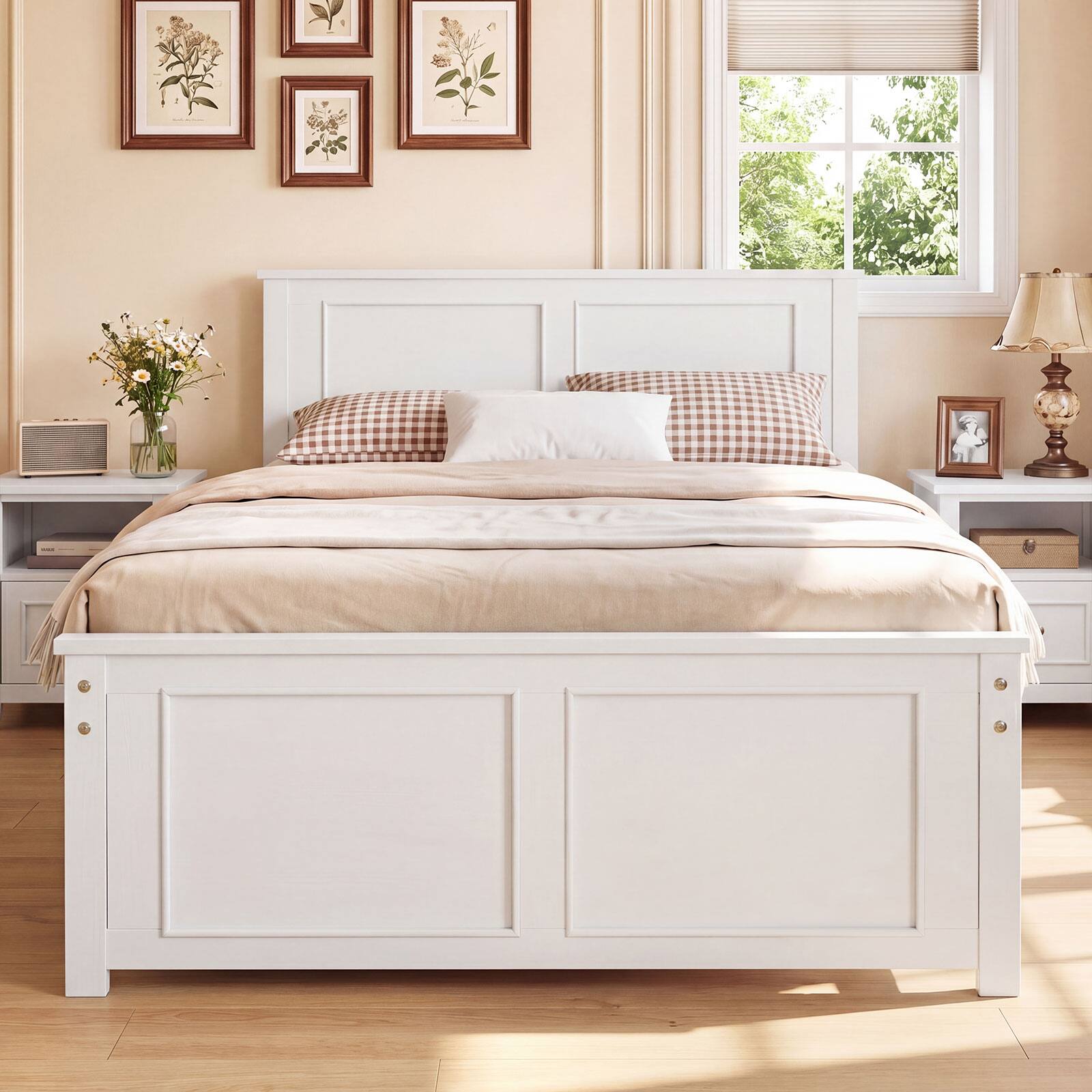 Alt View 3. Gymax - Gymax Twin Size Bed Frame Farmhouse Wooden Platform Bed w/ Headboard White - White.