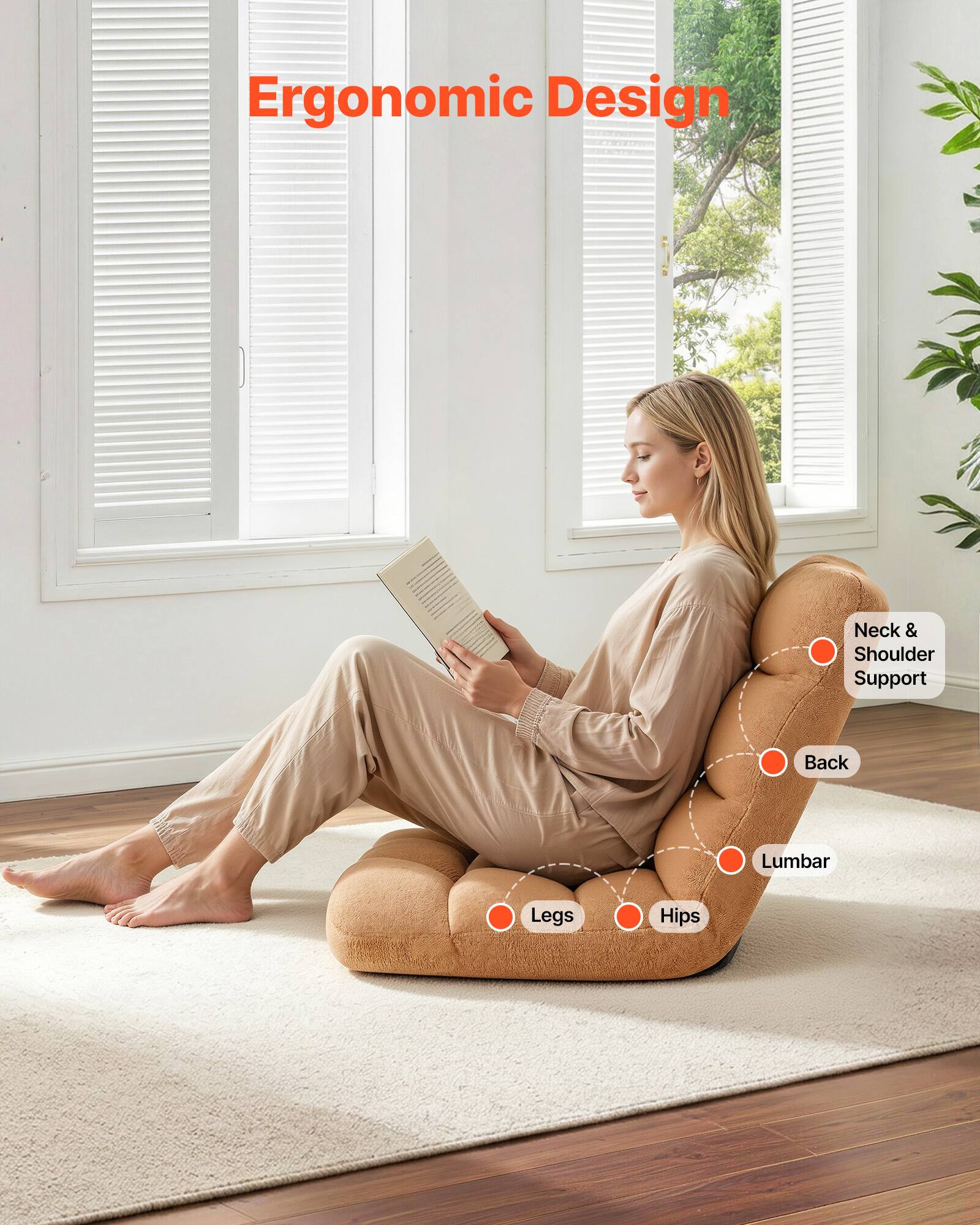 Ergonomic Design

Neck & Shoulder Support
Back
Lumbar
Legs
Hips