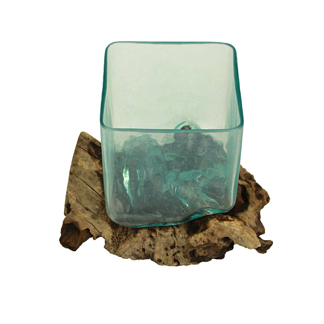 Alt View 1. Contrast Inc. - Teak Driftwood Glass Square Vase/Bowl - 8" High - Nature-Inspired Decor - Brown.