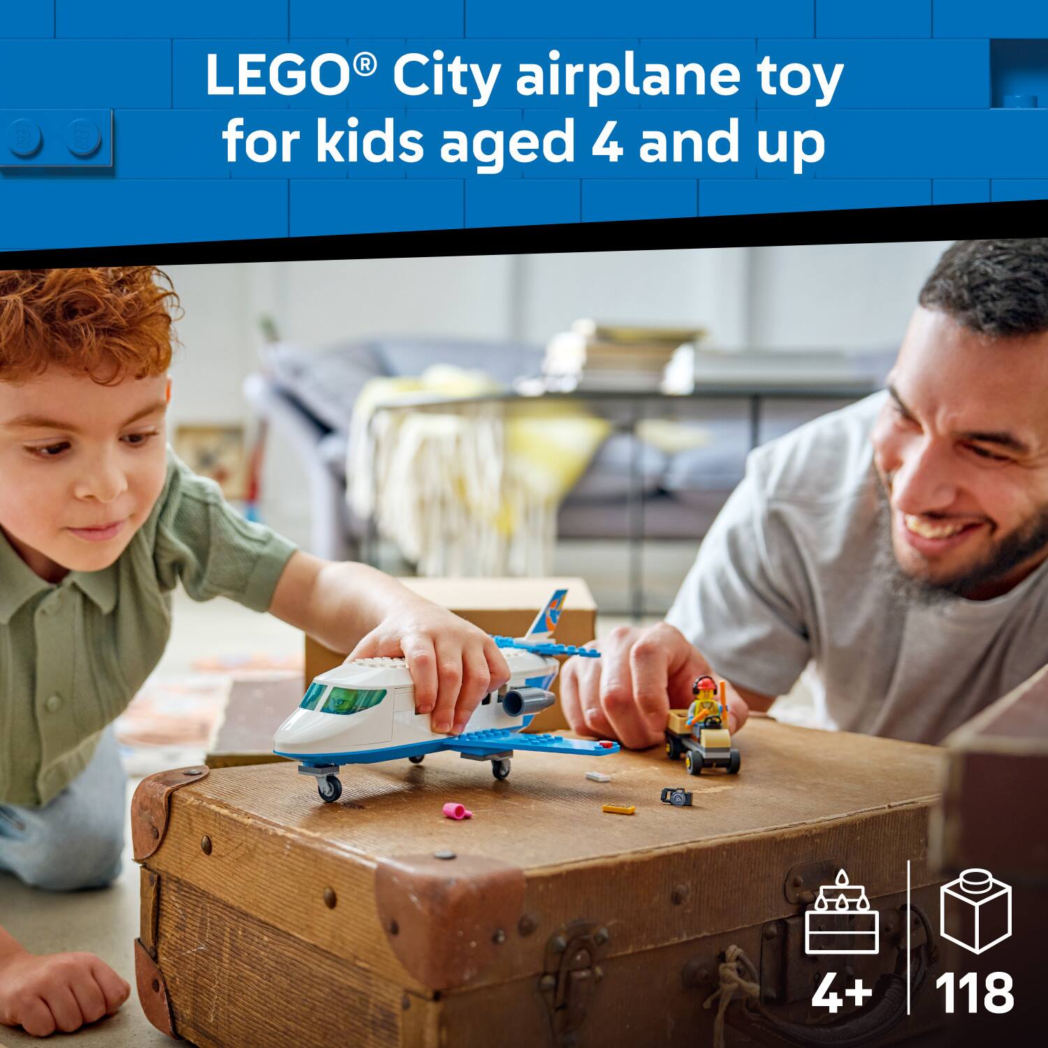 LEGO City airplane toy for kids aged 4 and up  
4+  
118