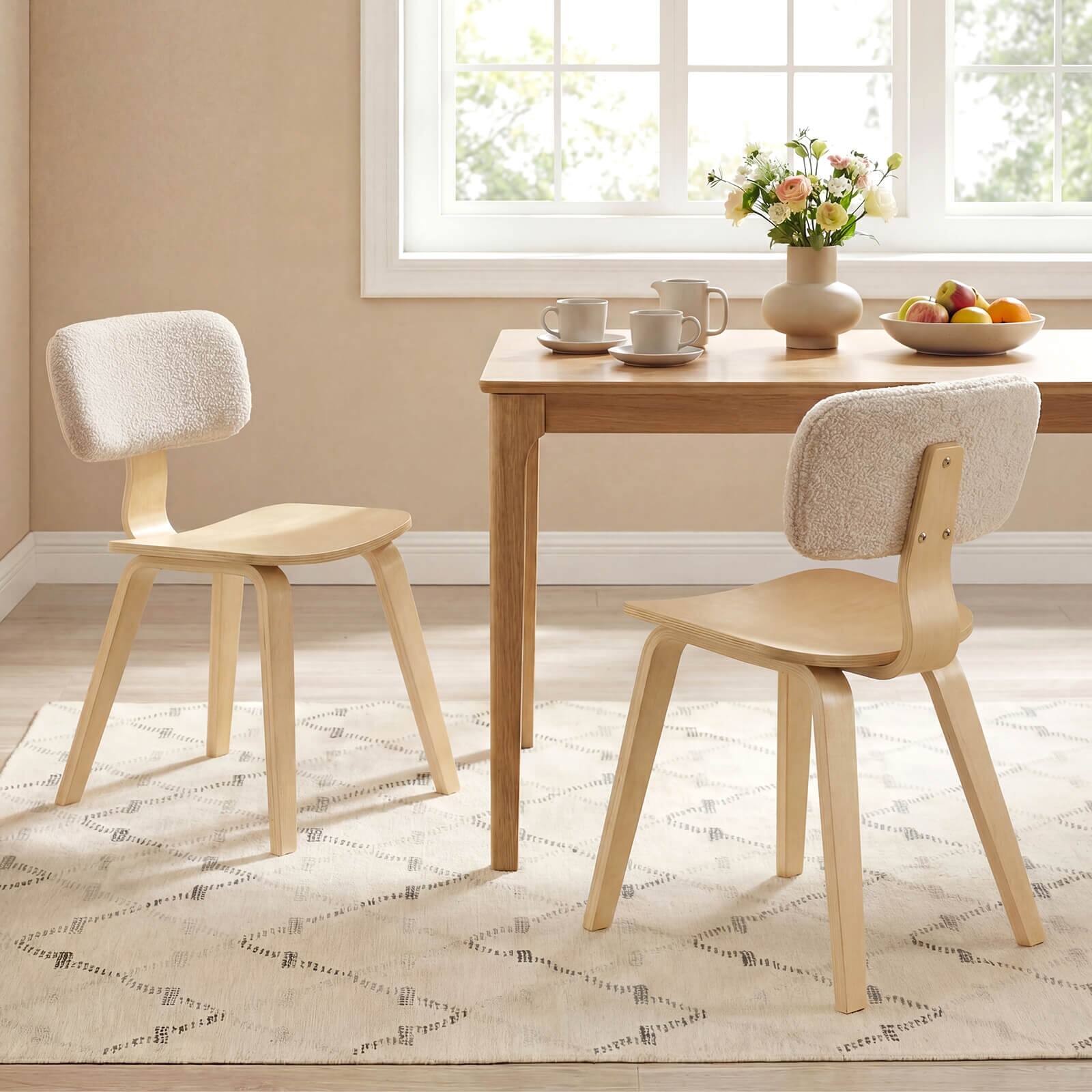 Alt View 1. Costway - Costway Dining Chairs Set of 2 with Teddy Velvet Padded Backrest Ergonomic Seat for Kitchen - Beige & Natural.