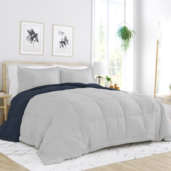 Angle. Hivvago - King/Cal King 3-Piece Microfiber Reversible Comforter Set in Navy/Grey - Navy/Grey.