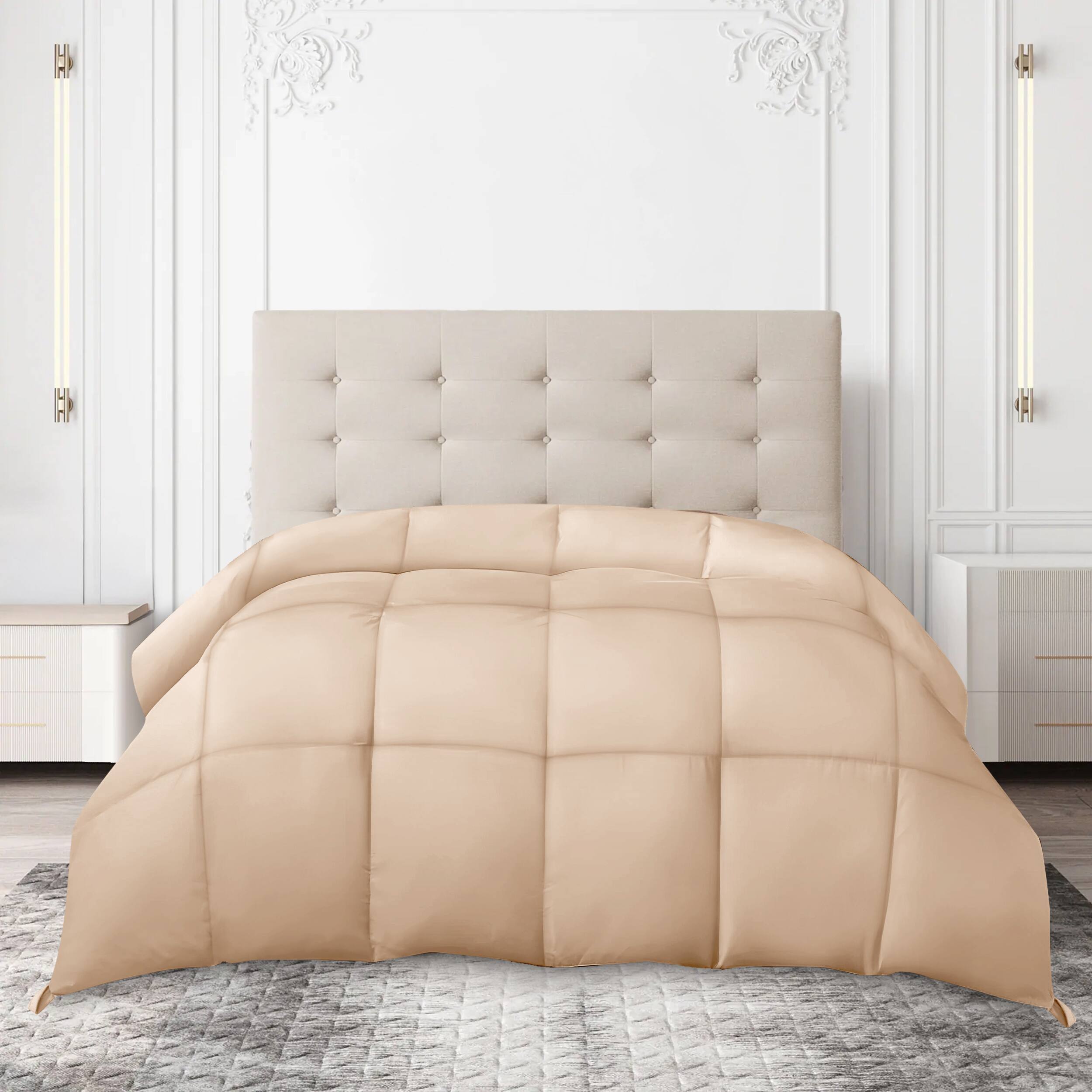 Front. Lux Decor Collection - Down Alternative Comforter – Ultra Soft All Season Duvet Insert with Corner Tabs - Beige.
