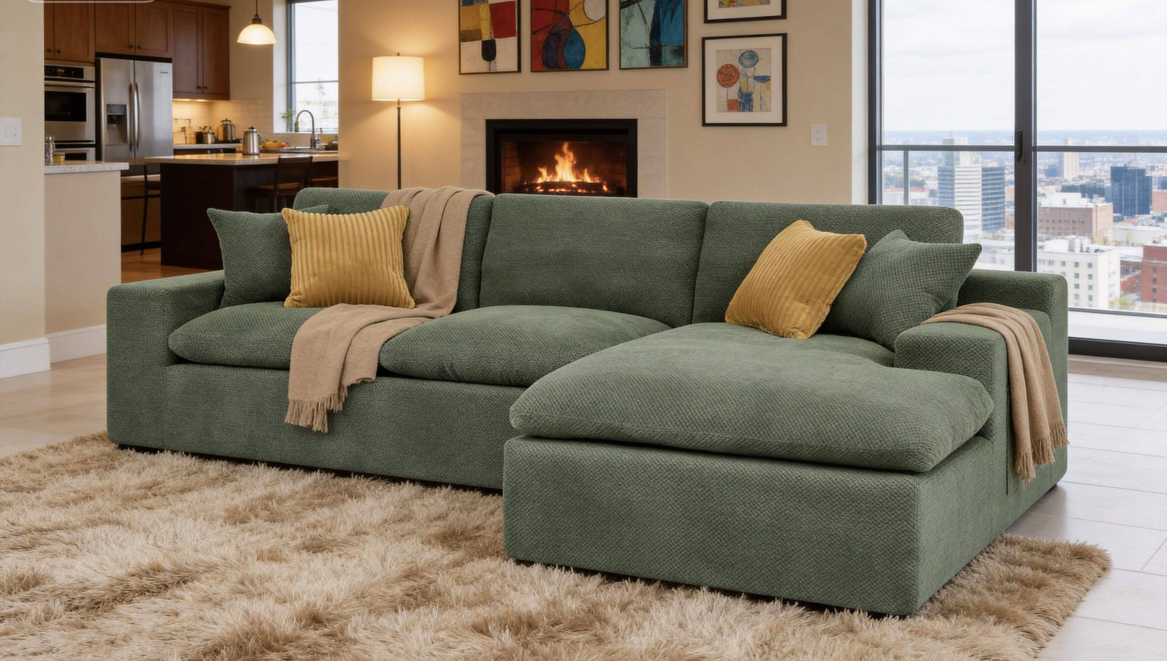 Back. Roomtec - Cloud Sectional Sofa HighDensity Foam Sectional Wide Armrest Couch Living Room Furniture Deep Seat Sofa Upholstered - Army Green.