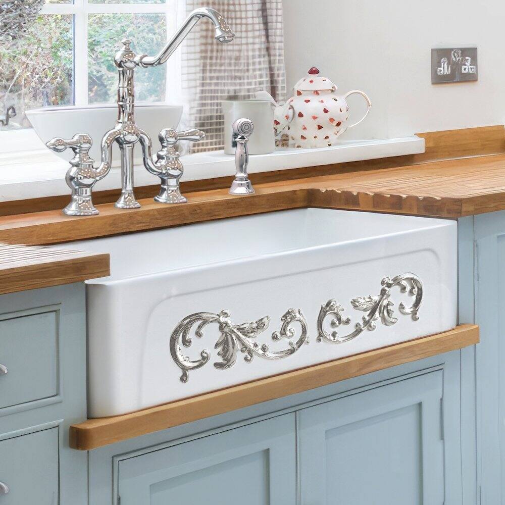 Alt View 1. Whitehaus - St. Ives Ornamental 33" Reversible Fireclay Kitchen Sink - White.