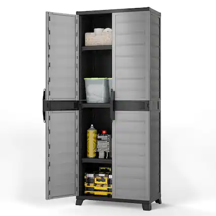 Front. Costway - Costway Plastic Storage Cabinet 68" H Vertical Storage Shelving Unit for Office - Gray.