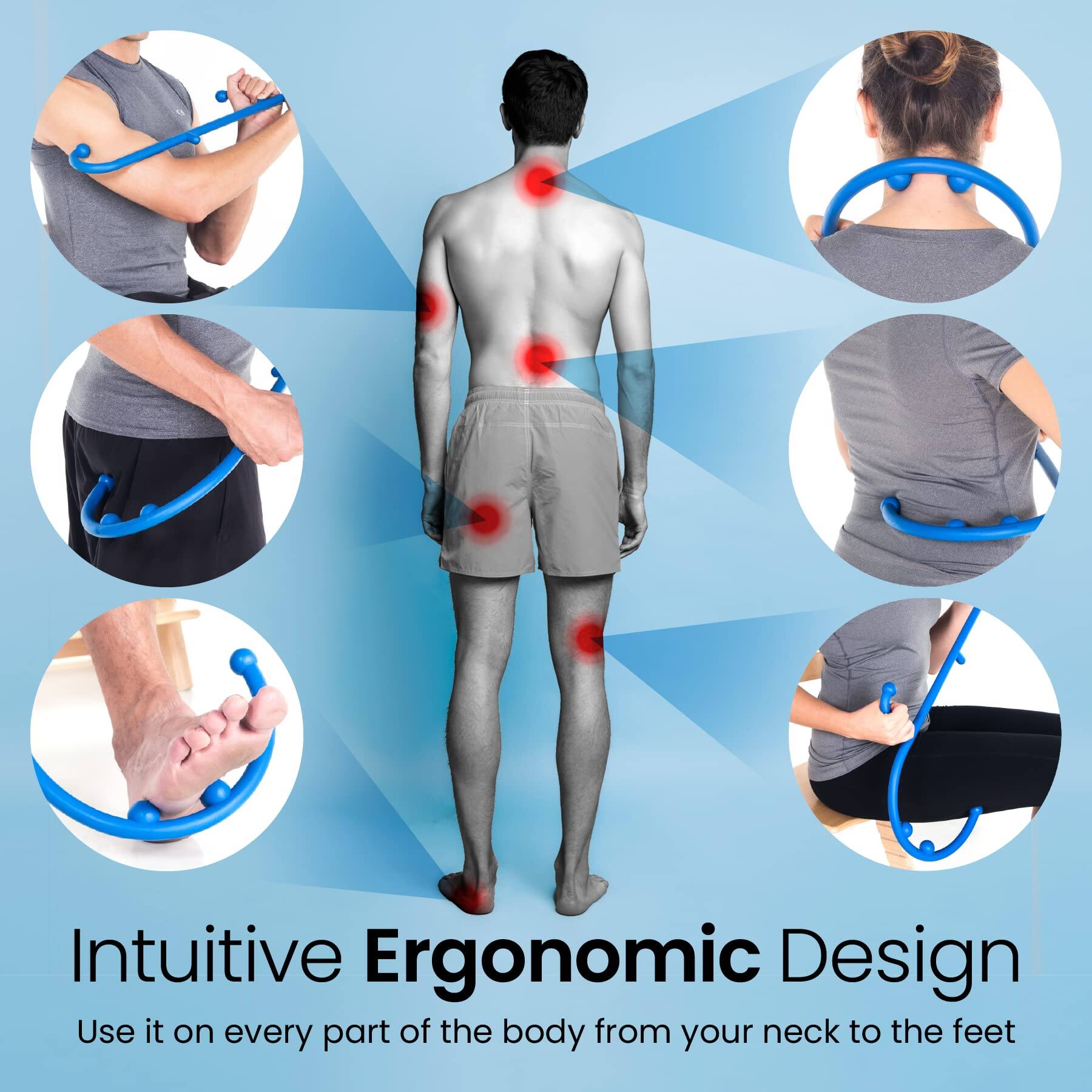 Intuitive Ergonomic Design  
Use it on every part of the body from your neck to the feet
