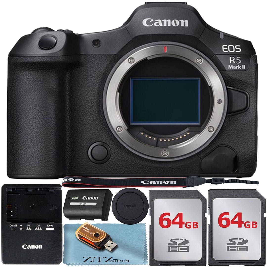 Canon EOS R5 Mark II

Canon LP-E6N Battery

Canon 64GB SDHC Cards

Canon USB Cable

Canon Lens Cap

ZITZTech 64GB SDHC Cards

Canon Battery Charger