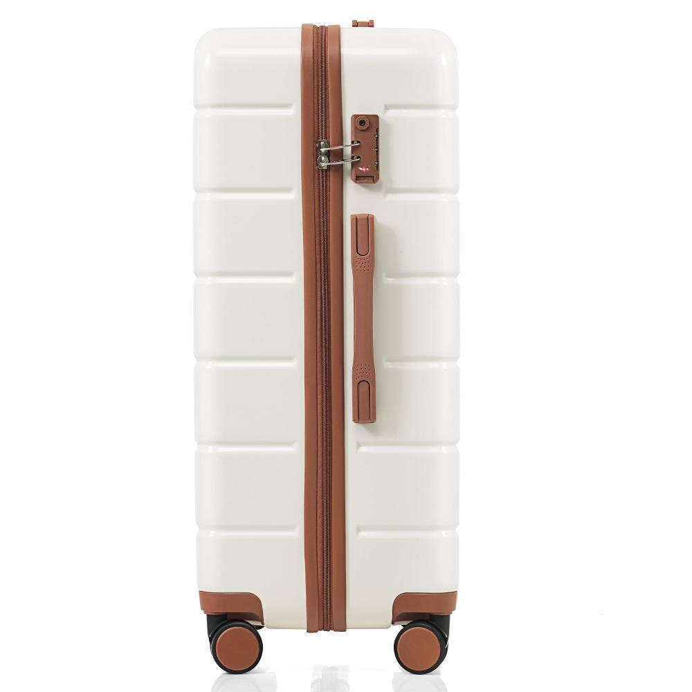 Angle. BreeBe - Premium 3-Piece ABS Travel Luggage Set 20/24/28 Inch with TSA Lock & 360° Spinner Wheels, Durable Suitcases - Beige+Brown.