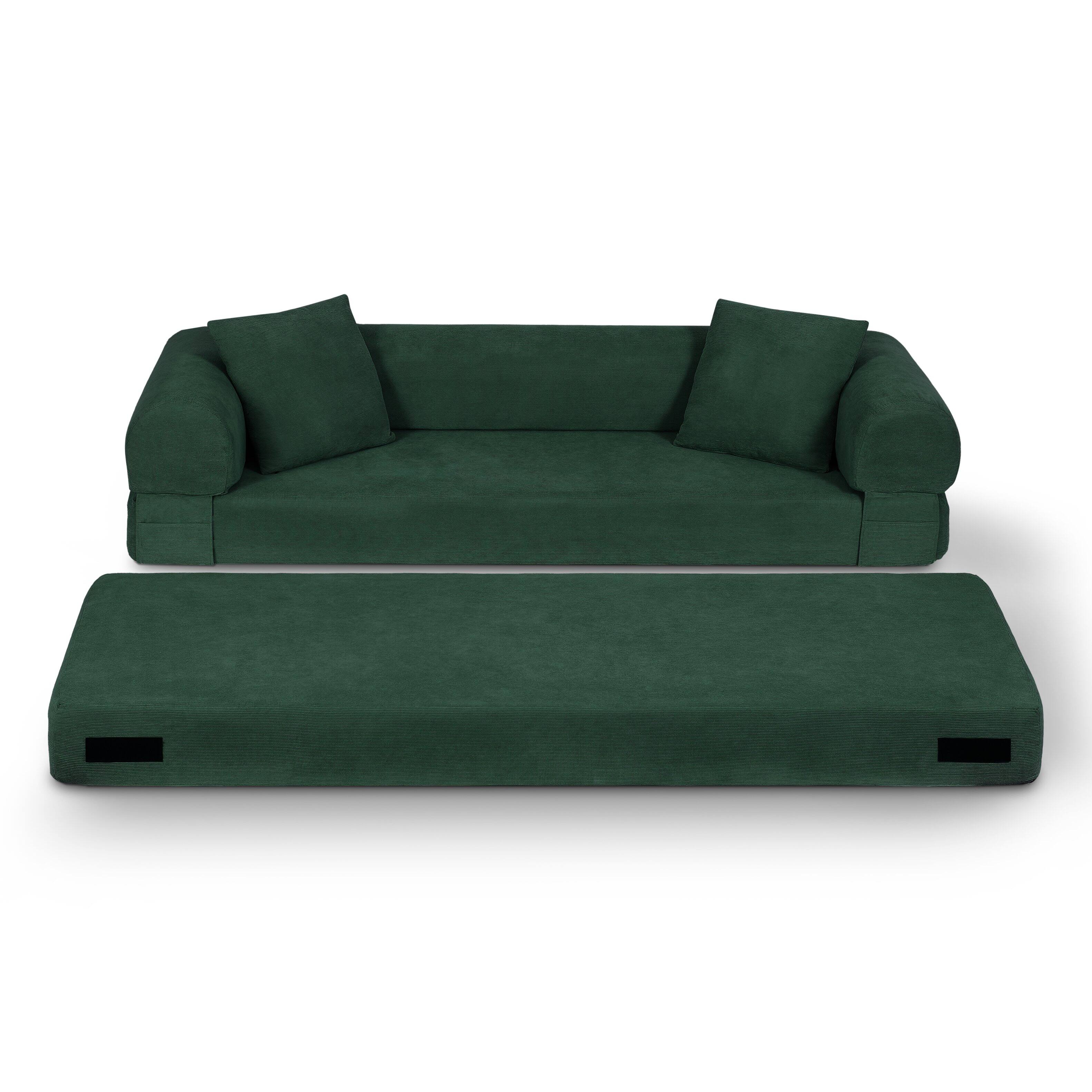 Alt View 1. Loheer - Loheer 80 Inch Convertible Sofa Bed Queen Folding Sleeper Sofa Corduroy Fold Out Couch with Storage - Dark Green.
