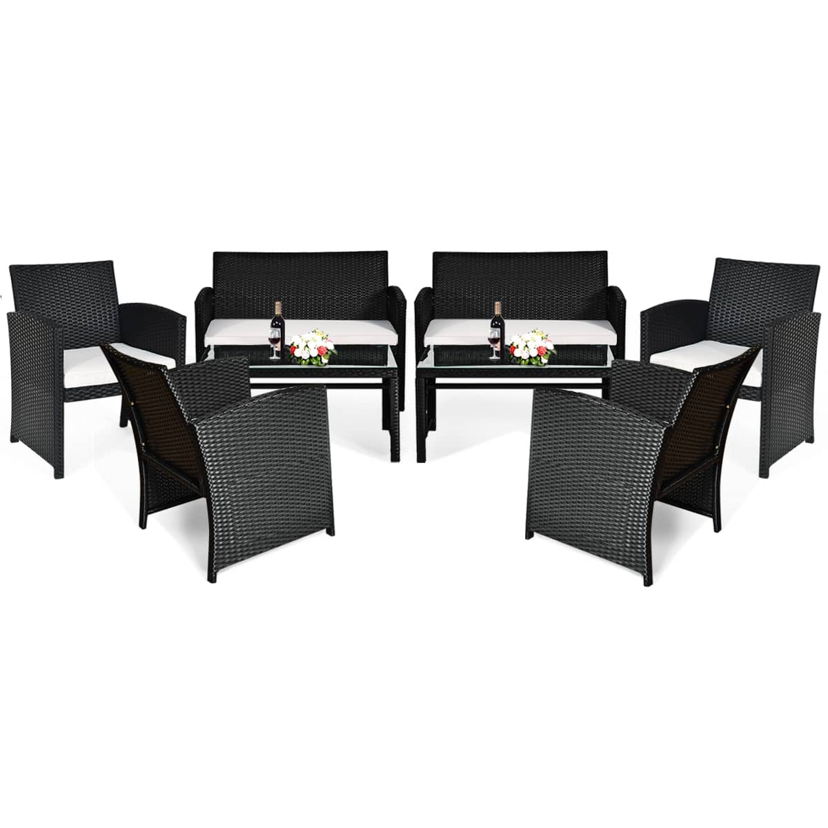 Costway - 8PCS Patio Rattan Furniture Conversation Set Cushioned Sofa Table Garden - Multicolor