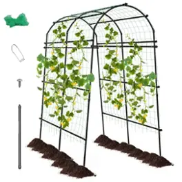 Costway - 7.5FT Garden Arch Trellis Outdoor Plant Support Archway for Climbing Vine Flower - Black + Green