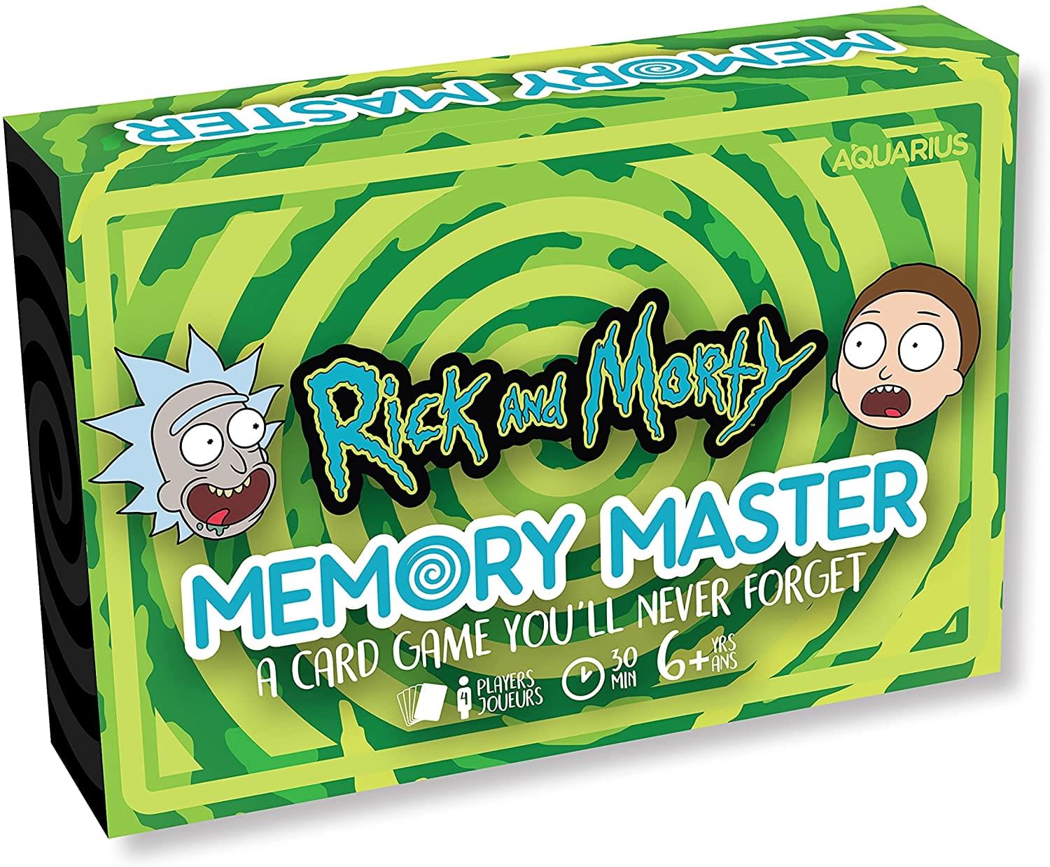Rick and Morty Memory Master: A Card Game You'll Never Forget  
6+ YRS  
30 MIN  
4 PLAYERS  
AQUARIUS