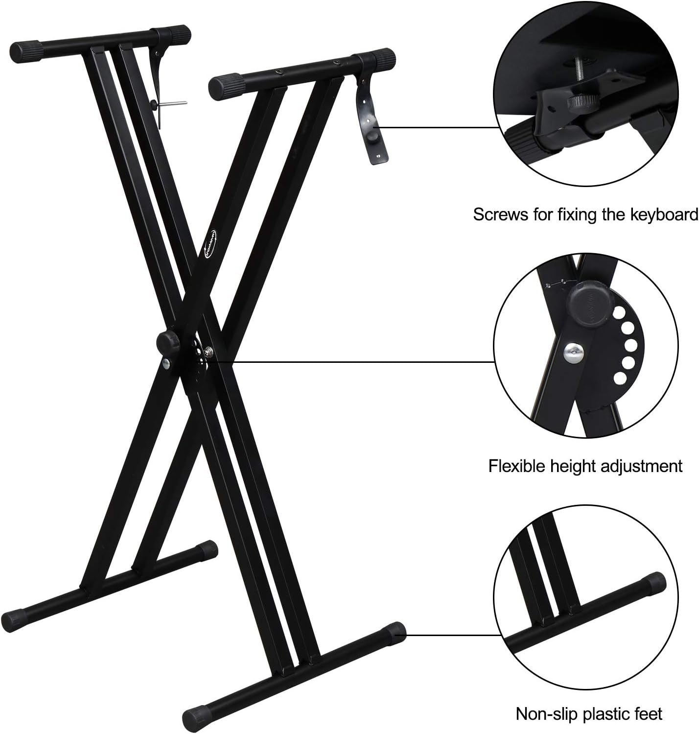 - Screws for fixing the keyboard
- Flexible height adjustment
- Non-slip plastic feet