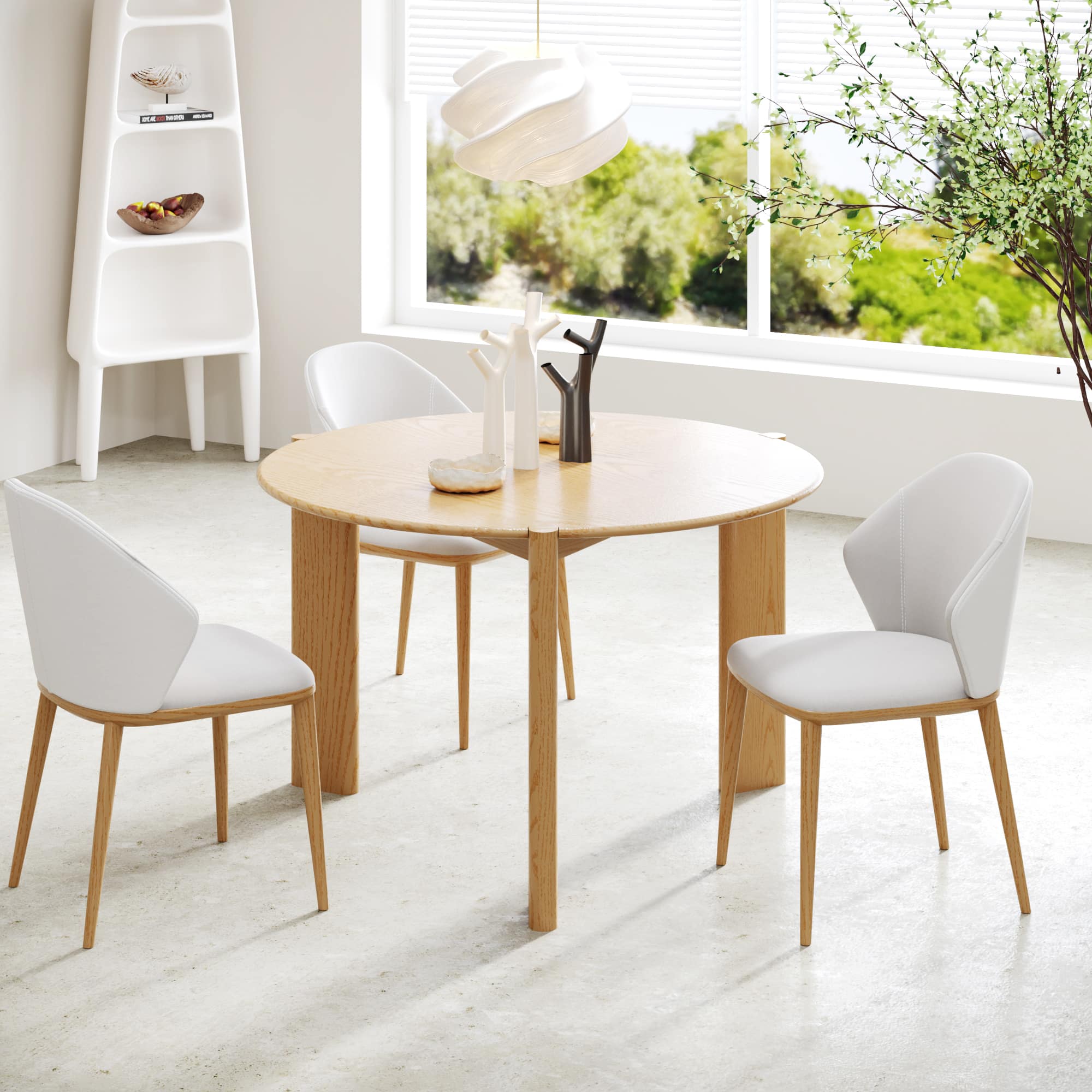 Lirago - 42" Solid Wood Round Dining Table with Double Pedestal Large Kitchen Table Seats 6 for Dining Room - Natural