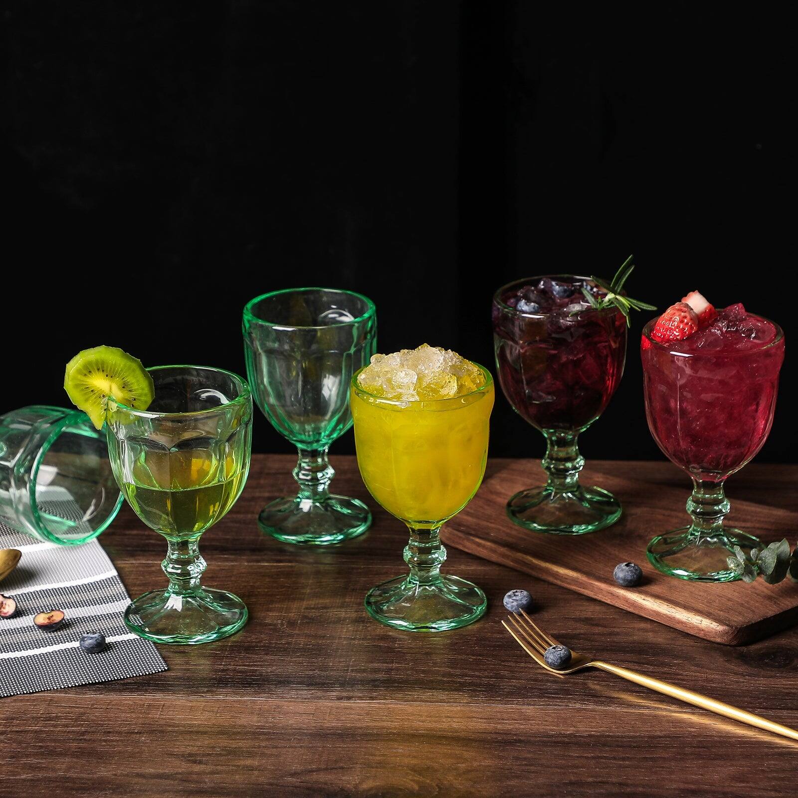 Back. BreeBe - Vintage Embossed Glass Goblet (10.2 oz. set of 6) - Green.