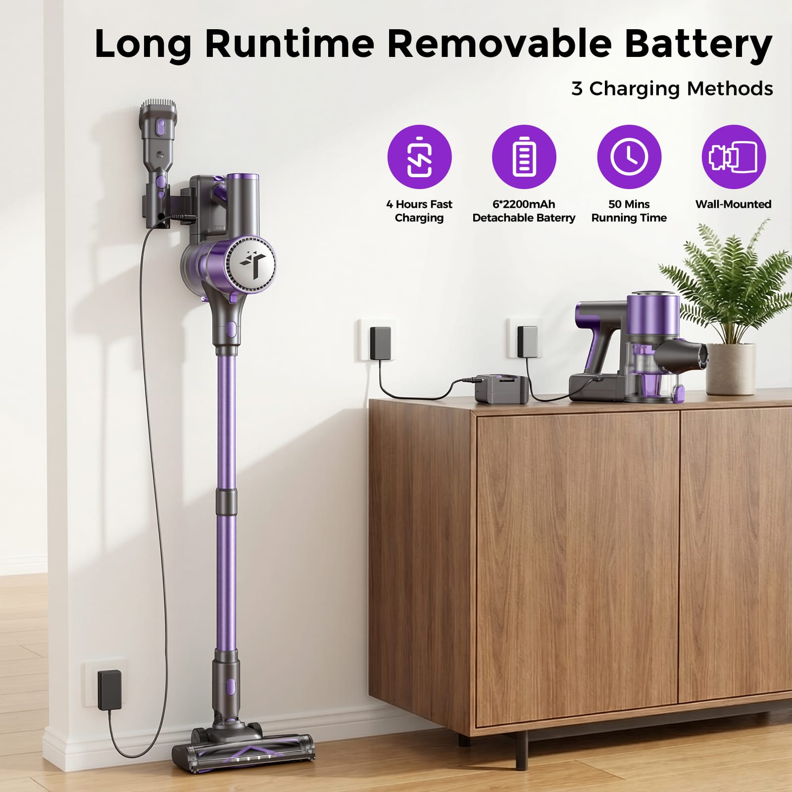 Teendow 300W Cordless Stick Vacuum Cleaner, 50kPa Suction