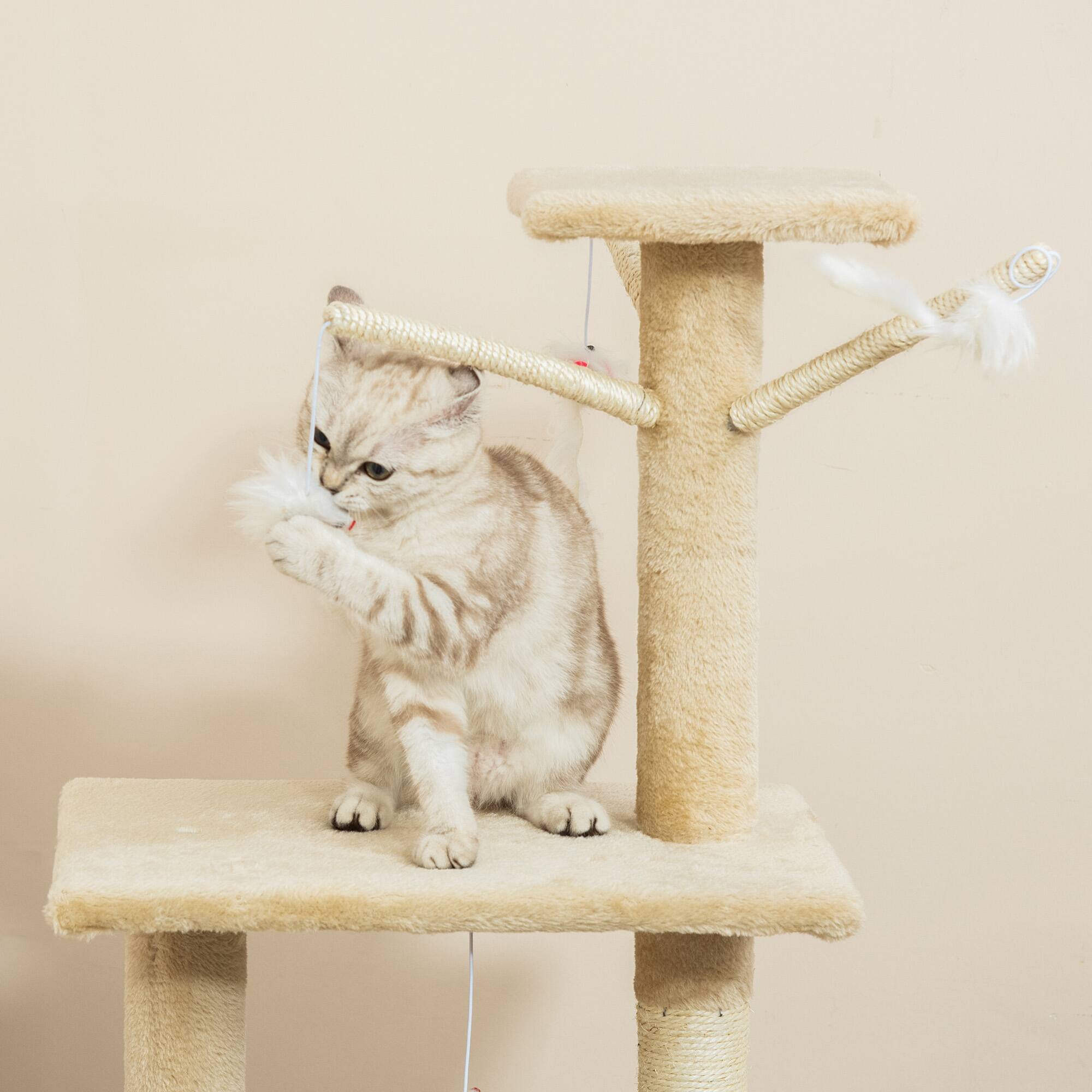 Alt View 5. Pawhut - 53" Plush Sturdy Interactive Cat Condo Tower Scratching Post Activity Tree House.