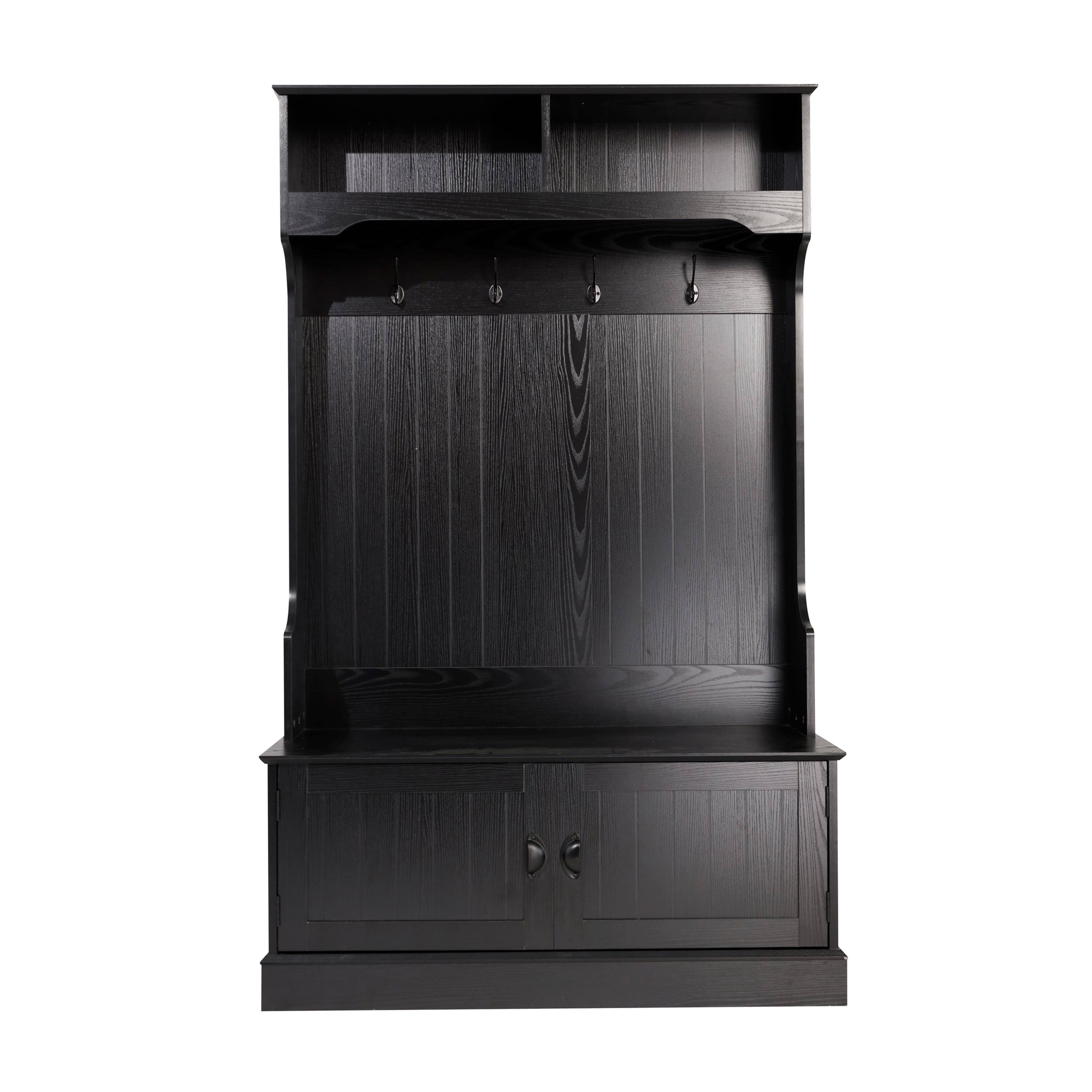 Alt View 8. Emma + Oliver - Lindy Hallway Tree with Storage Bench, Coat Hooks, and Upper Storage Compartments - Black.
