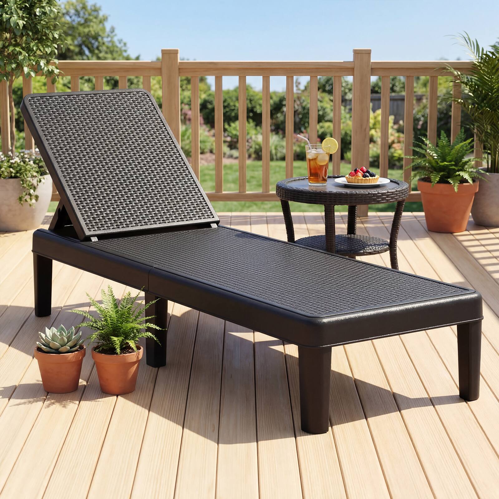 Alt View 1. Costway - Costway 1 PCS Outdoor Chaise Lounger Chair 4-Position Reclining Chair with Waterproof Rattan - Black.