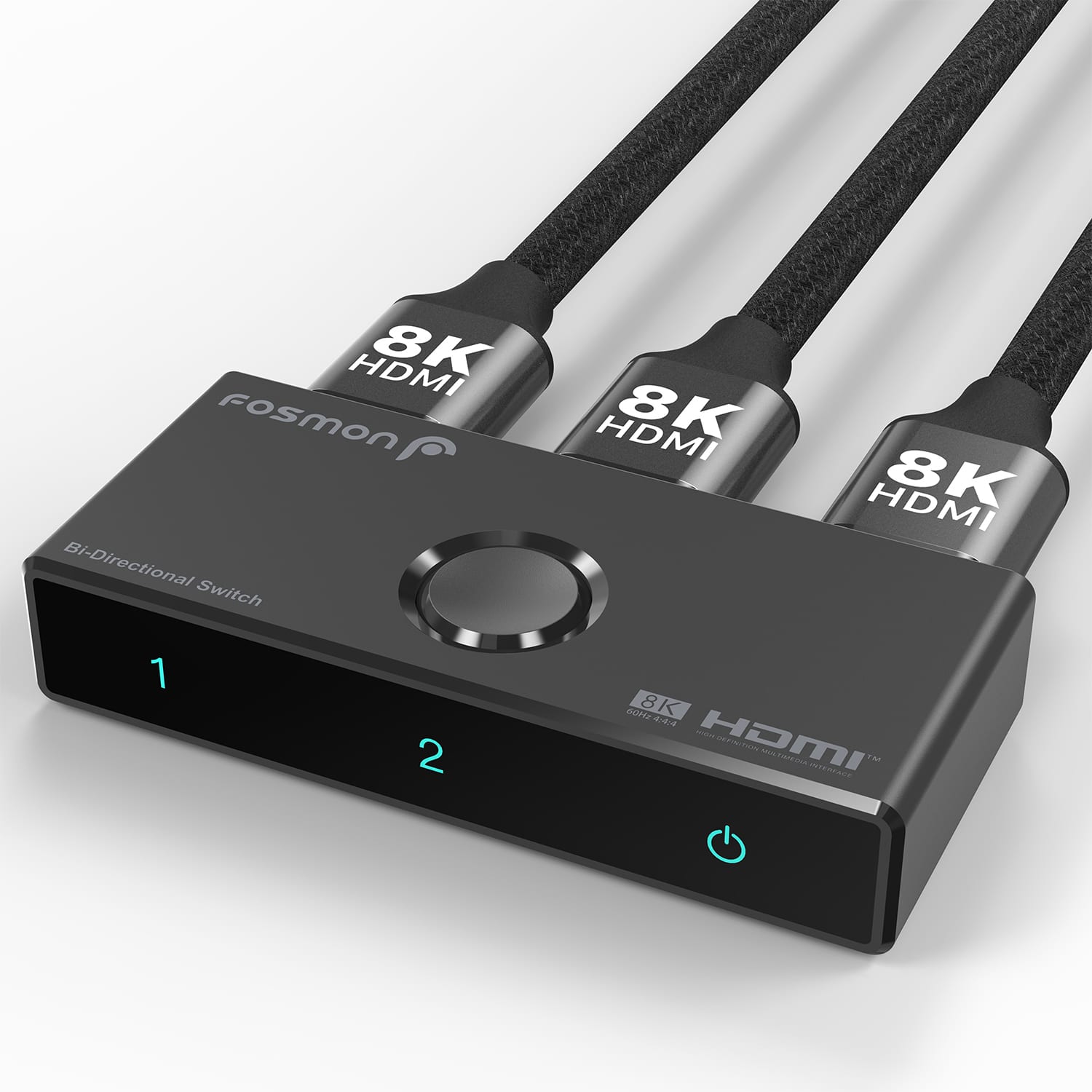 Fosmon - 8K HDMI 2.1 Switch, 2-Port Bi-Directional HDMI Switcher, HDCP 2.3 HDMI Splitter for PS5, PS4, Xbox, Roku, Apple TV - Black