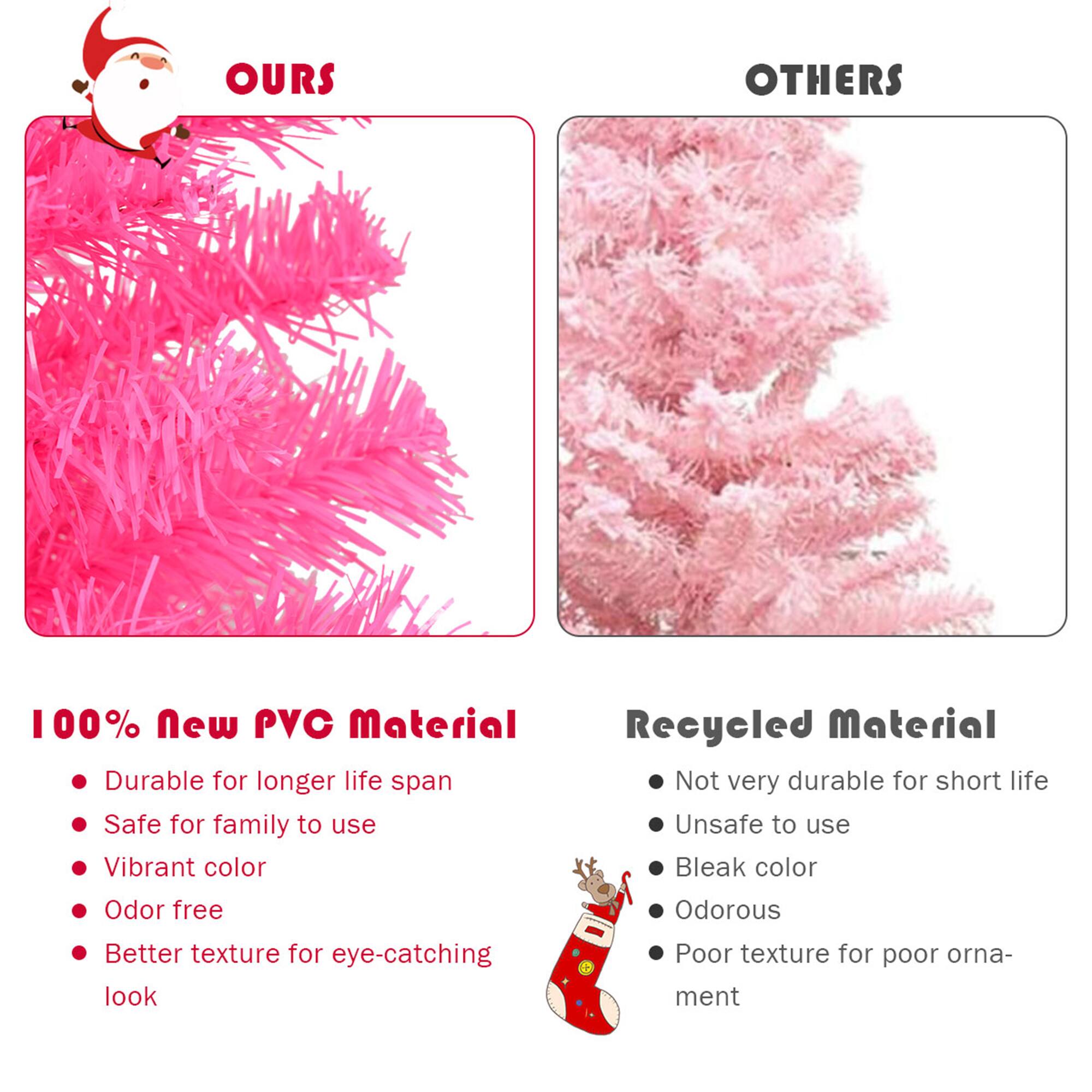 **OURS**

- 100% New PVC Material
  - Durable for longer life span
  - Safe for family to use
  - Vibrant color
  - Odor free
  - Better texture for eye-catching look

**OTHERS**

- Recycled Material
  - Not very durable for short life
  - Unsafe to use
  - Bleak color
  - Odorous
  - Poor texture for poor ornament