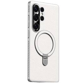 Dteck - Magnetic Case for Samsung Galaxy S25 Ultra,Shockproof Cover Adjustable Stand,Heat Dissipation Synthetic Leather Case - White
