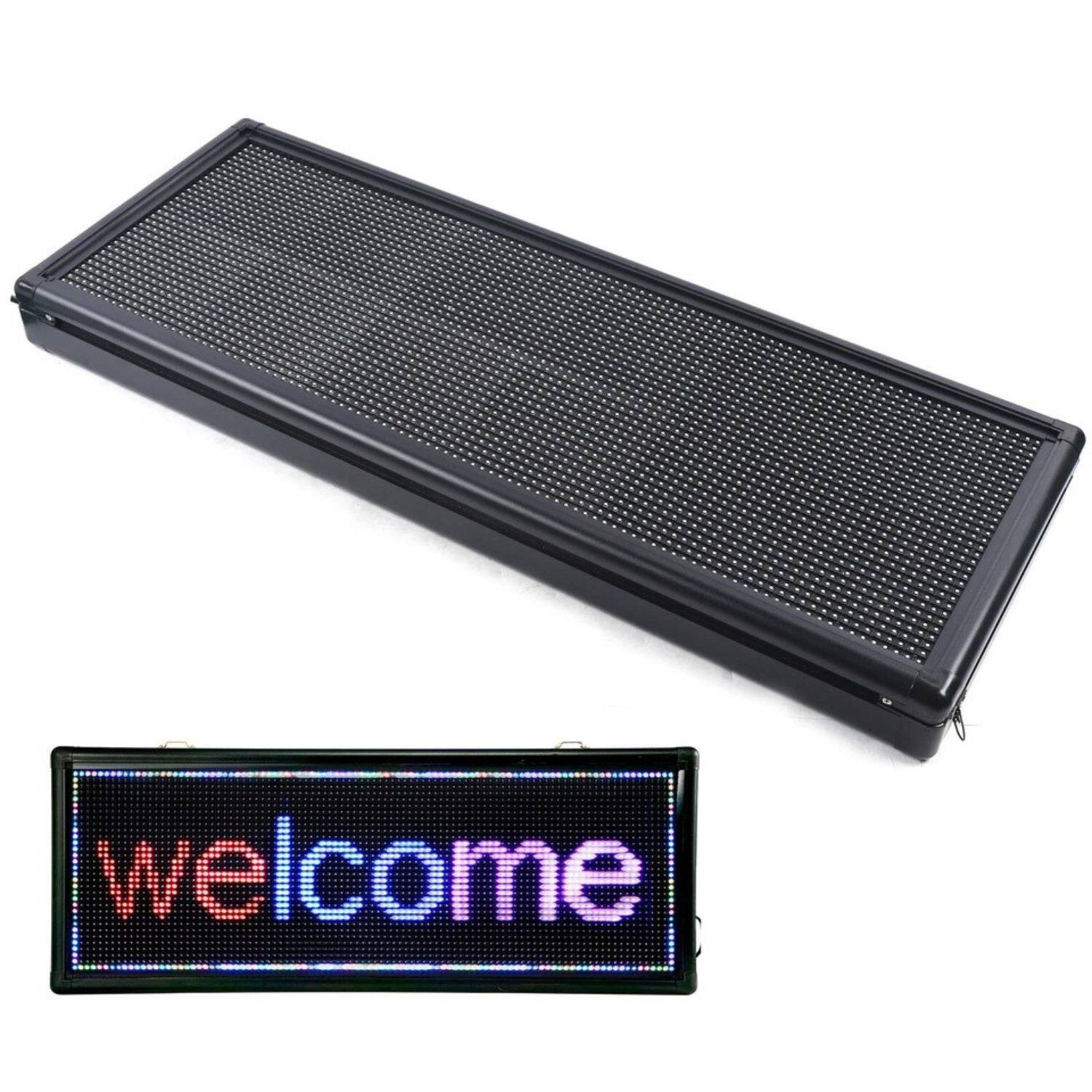 Angle. Stock Preferred - 40"x15" LED Scrolling Message Sign - Red + Blue + Purple.