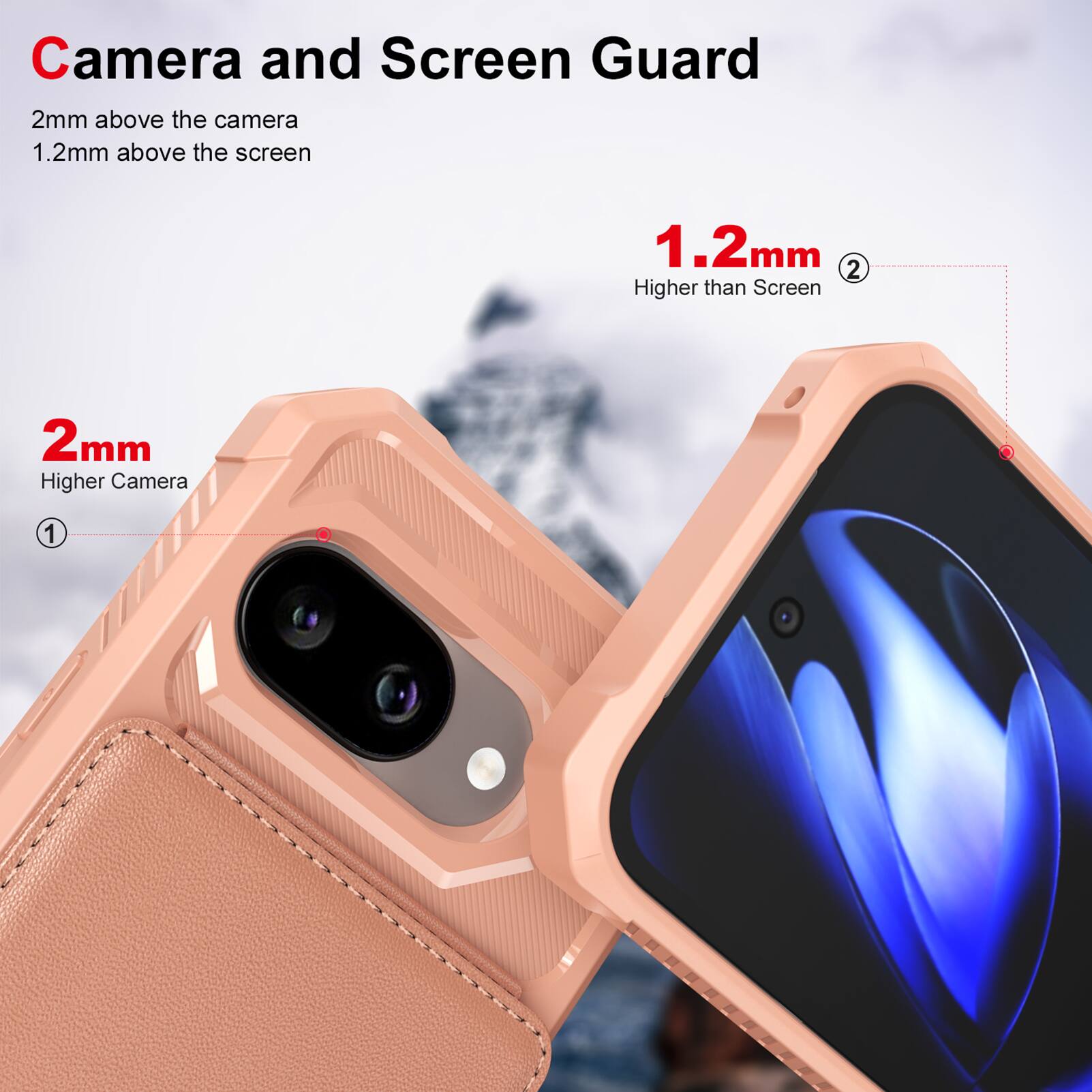 Camera and Screen Guard

2mm above the camera  
1.2mm above the screen

1. 2mm  
   Higher Camera

2. 1.2mm  
   Higher than Screen