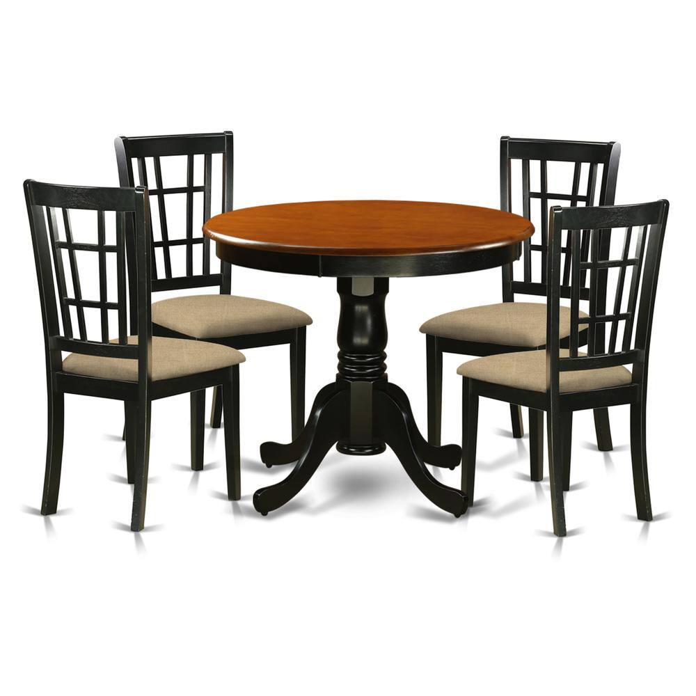 Back. East West Furniture - ANNI5-BLK-C 5 Pc Dining Table with 4 Linen Chairs in Black and Cherry - Black & Cherry.