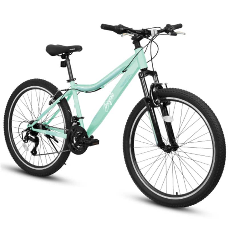 HTUTWOO - Mountain Bike - 24 Inch High-Density Carbon Steel Frame, 21 Speed, Front Suspension, Dual V-Brakes, 80% Pre-Assembled - Green