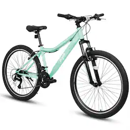 HTUTWOO - Mountain Bike - 24 Inch High-Density Carbon Steel Frame, 21 Speed, Front Suspension, Dual V-Brakes, 80% Pre-Assembled - Green
