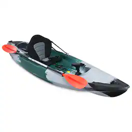 Costway - Single Sit-on-Top Fishing Kayak Single Kayak Boat W/Fishing rod holders & Paddle - Gray + Green